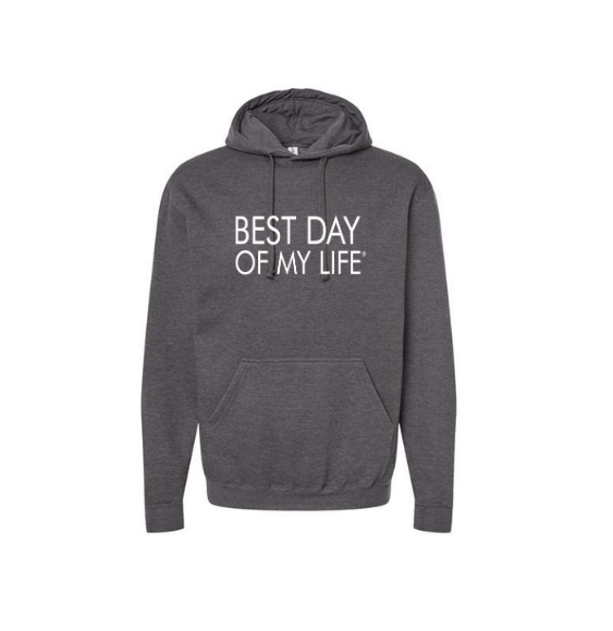 grey pullover hoodie with best day of my life